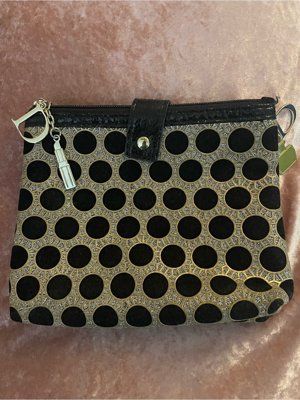 Gold and Black Polka Dot Women's Clutch Bag